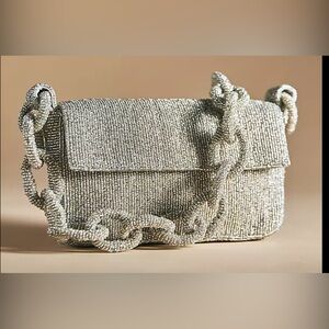 Anthropologie Silver Beaded Shoulder Bag